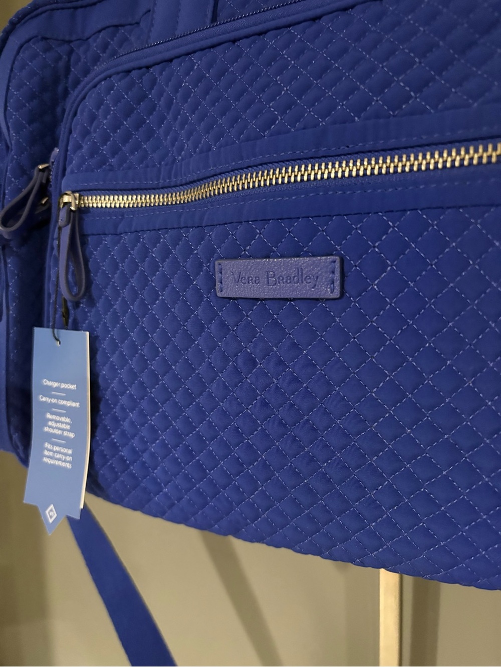 Vera Bradley Royal Blue Quilted Travel Compact weekender with Crossbody Strap - Picture 2 of 8